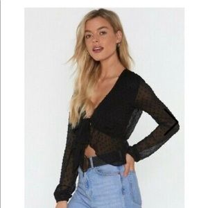 NASTY GAL Be Seeing You Mesh Tie Top in Black